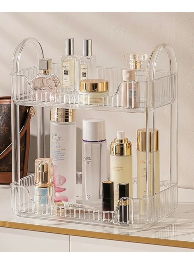 منظم عداد الحمام بطبقتين، منظم سطح الطاولة للعناية بالبشرة، منظم حامل فرش المكياج، صواني العطور لخزانة الملابس وحاملي فرشاة الأسنان للحمامات - Image 4